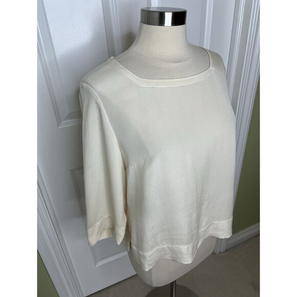 Talbots 100% Pure Silk Vintage Cream Light Academia Boxy Fit Blouse Size 16 - Picture 2 of 11